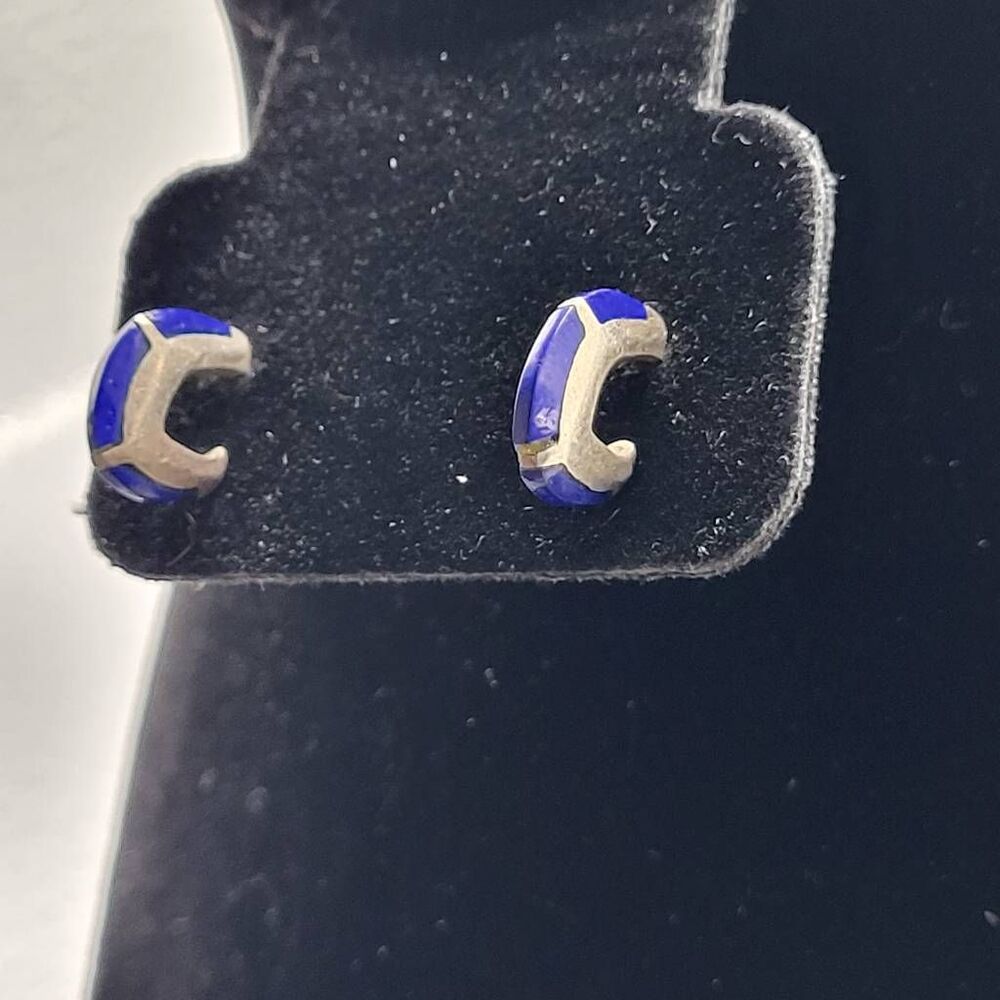 Native American Sterling Silver Lapis Hoop Earrings